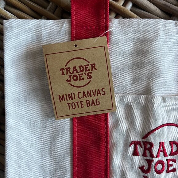 Trader Joe’s Mini Canvas Tote Bag RED - NEW With Tag - Picture 2 of 2